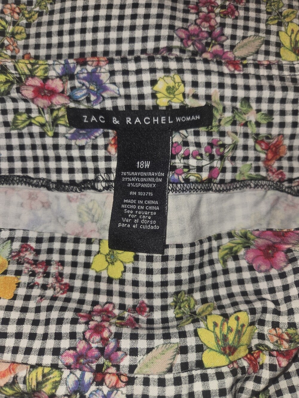 Zac & Rachel Black-and-White Gingham Pencil Skort with Multicolor Floral Print - Picture 5 of 6